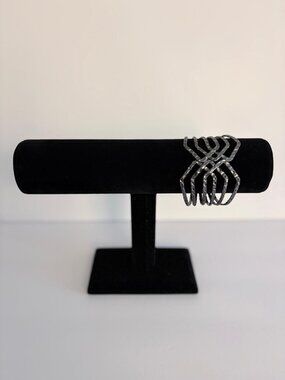 Gunmetal Hammered Multi-Row Geometric Cuff Bracelet Wide Statement